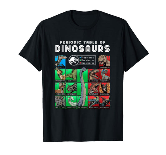 Jurassic World Neon Colorful Periodic Table Of Dinosaurs T-Shirt