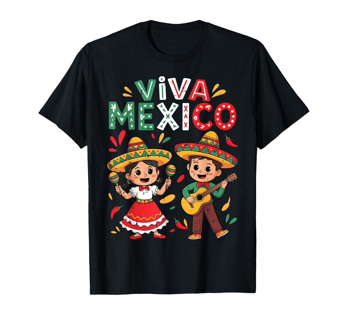 Viva Mexico Guitar Boy Girl Mexican Independence Day Kid T-Shirt