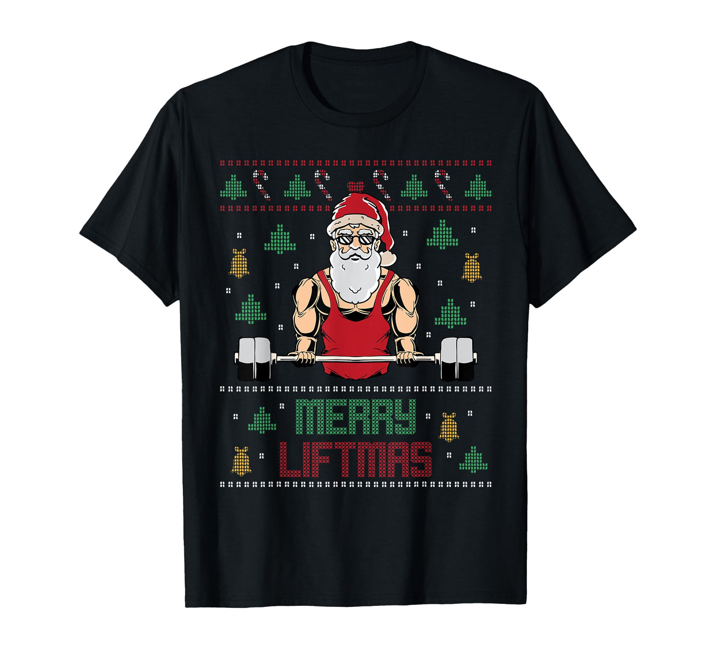 Merry Liftmas Ugly Christmas Sweater Weightlifting Gym Santa T-Shirt