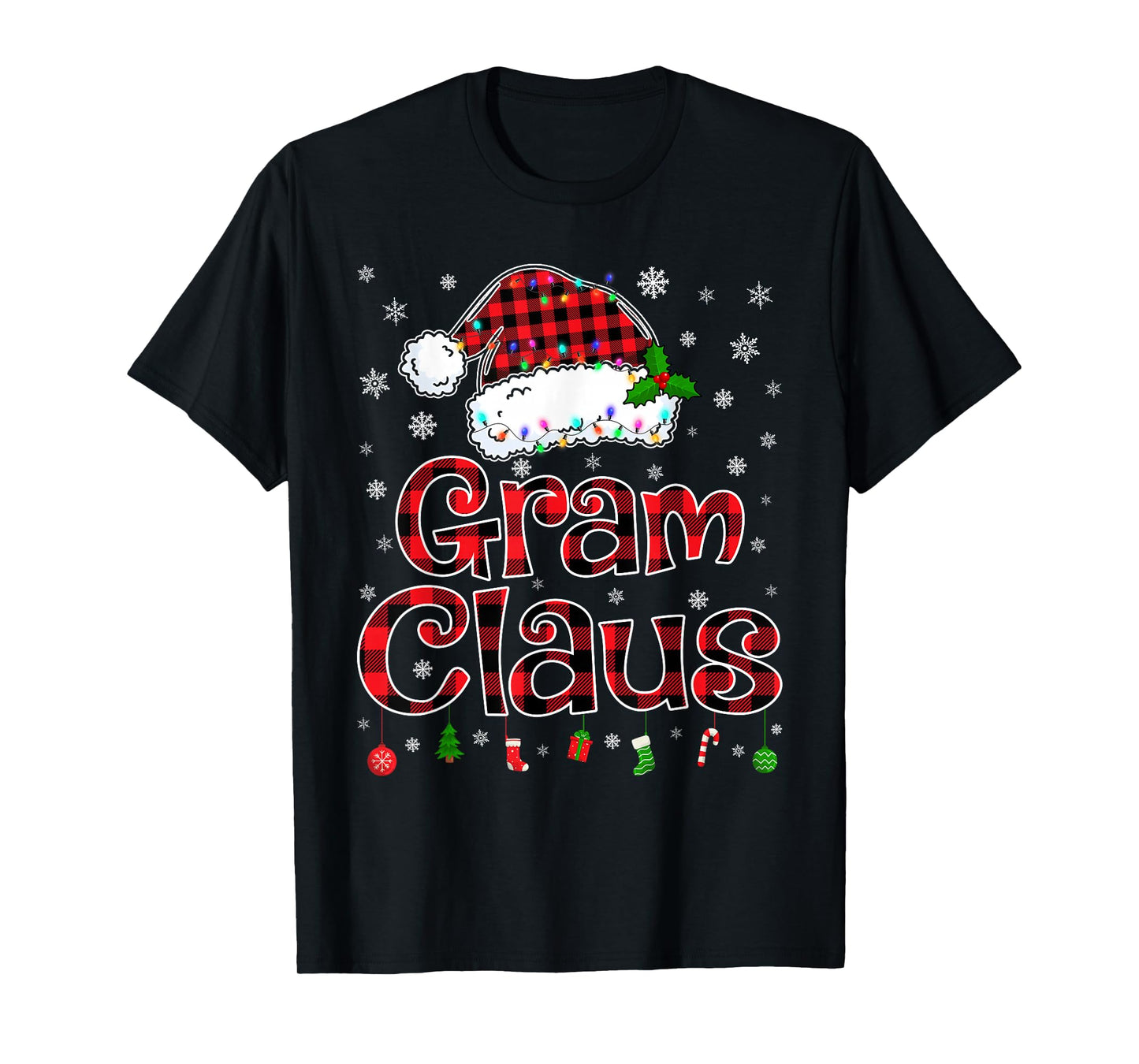 Gram Claus Christmas Lights Xmas Pajama Matching Family T-Shirt
