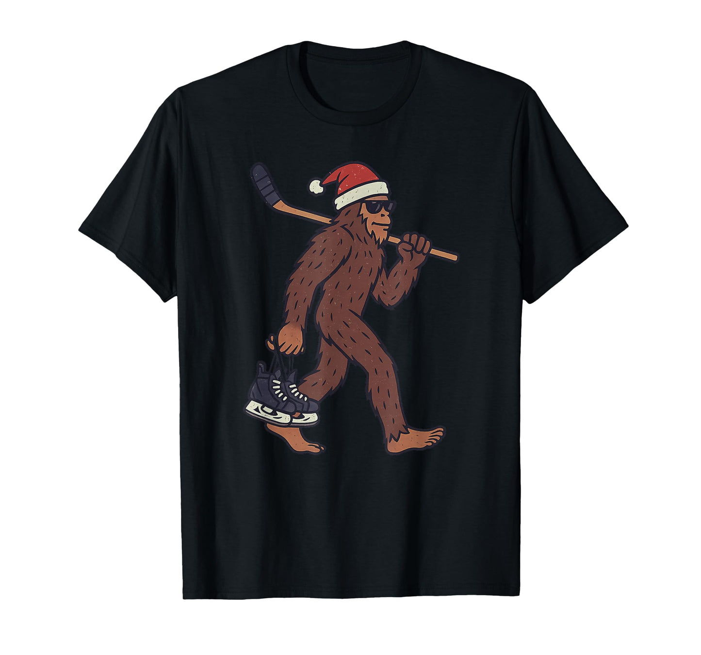 Sasquatch Playing Ice Hockey Christmas Vintage Funny Xmas T-Shirt
