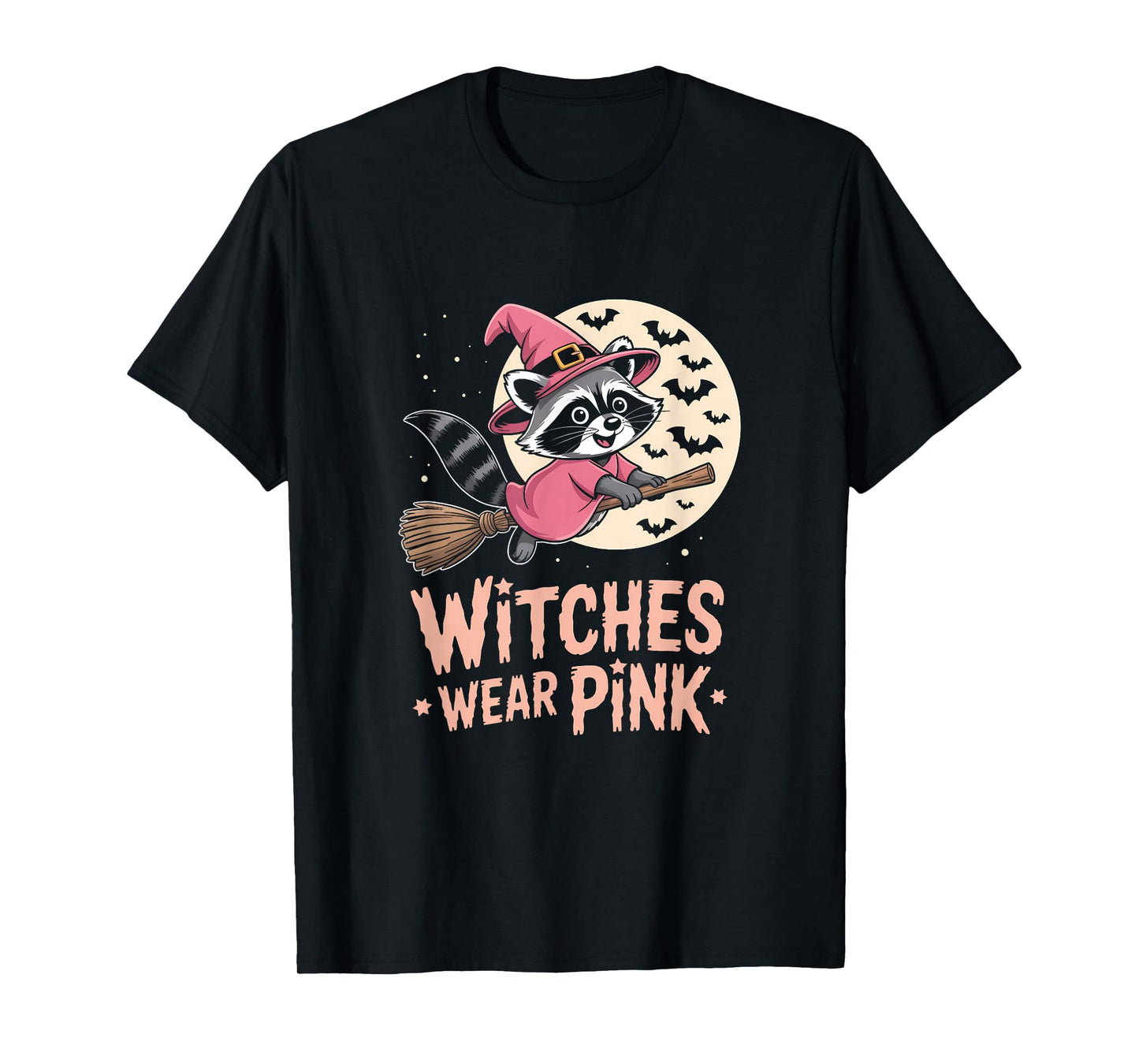 Witches Wear Pink Breast Cancer Witch Raccoon Halloween T-Shirt