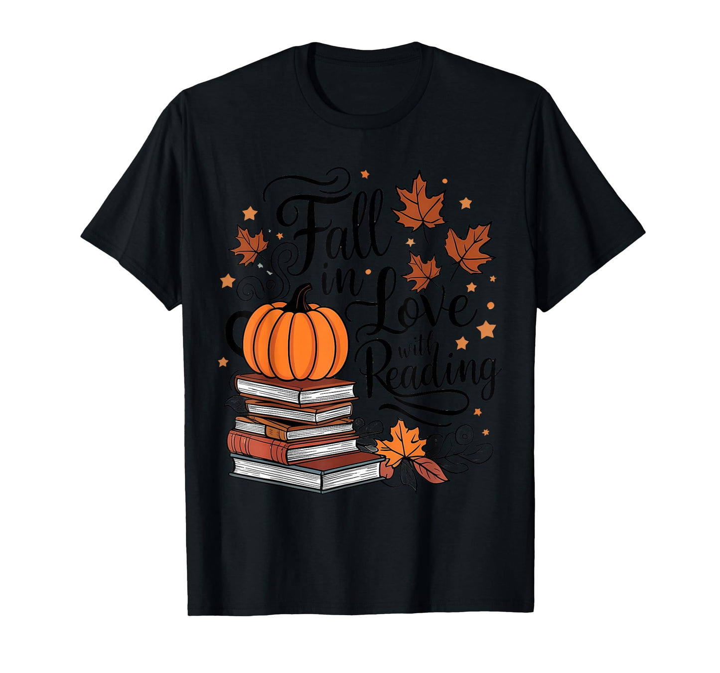 Fall In Love With Reading Book Autumn Pumpkins And Teachers T-Shirt