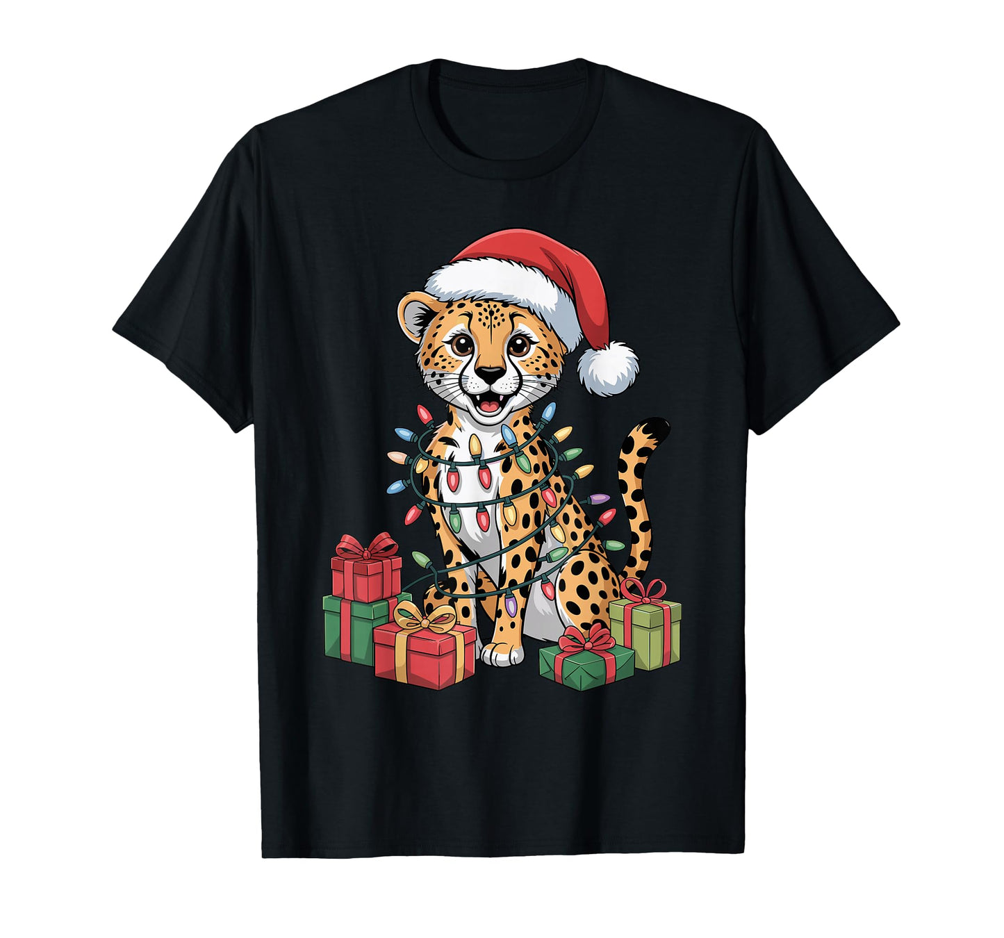 Cheetah Santa Hat Christmas Design Funny Wild Animal Lovers T-Shirt