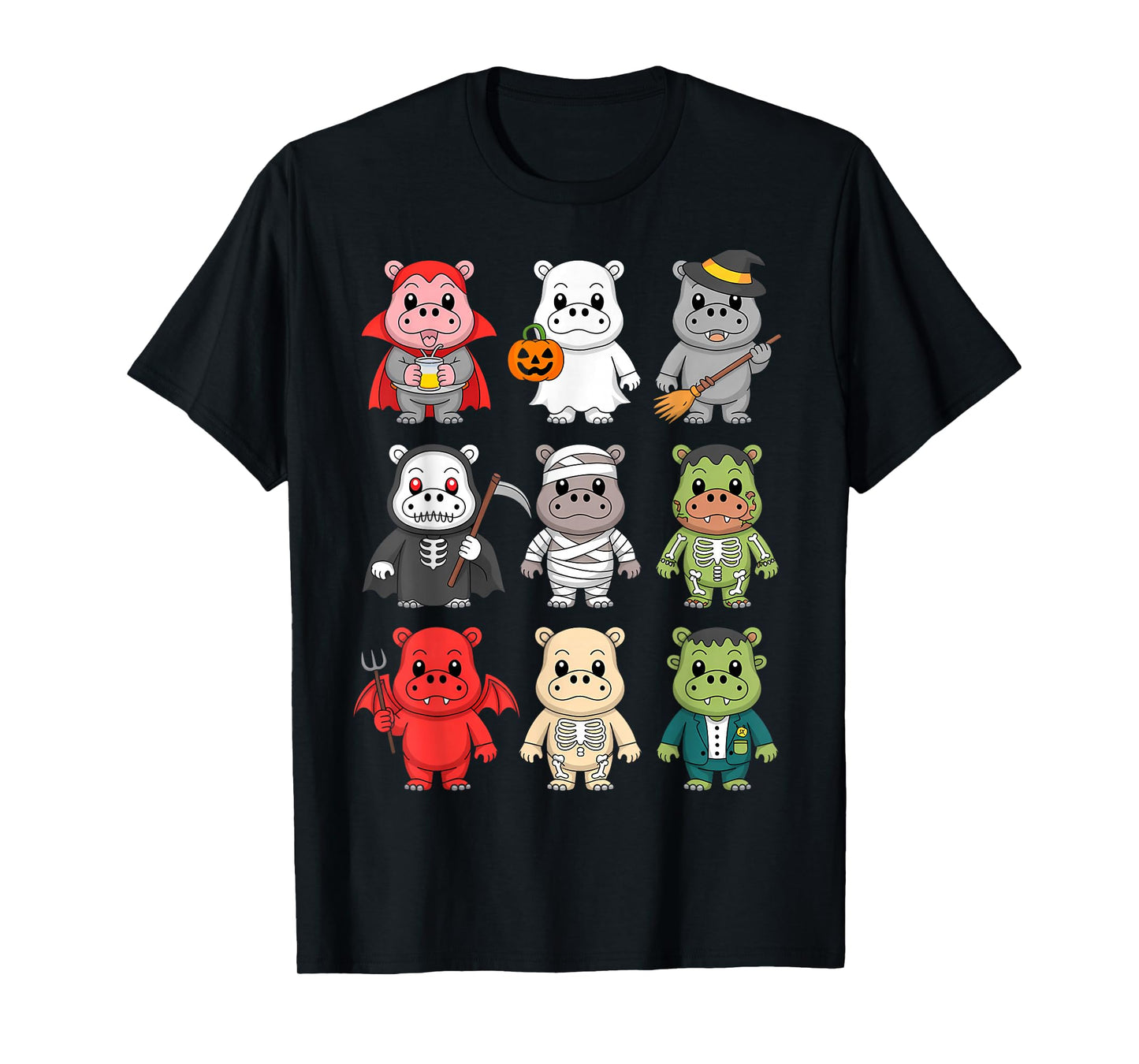 Funny Hippo Ghost Witch Zombie Halloween Costume Boys Girls T-Shirt