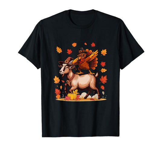 Dabbing Turkey On Goat Thanksgiving Autumn Pilgrim Farmer T-Shirt