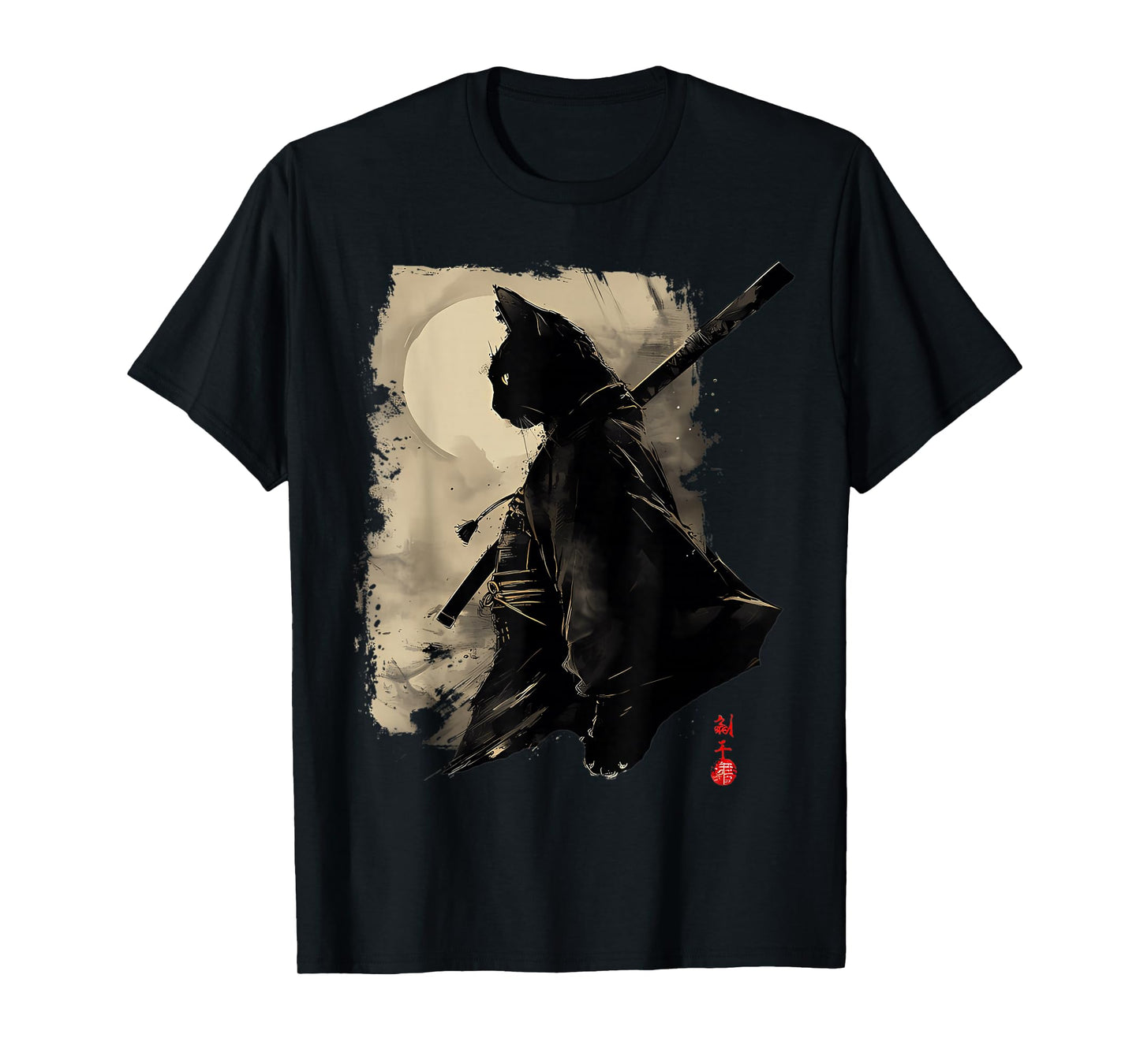 Japanese Samurai Cat Vintage Graphic Cat Art T-Shirt