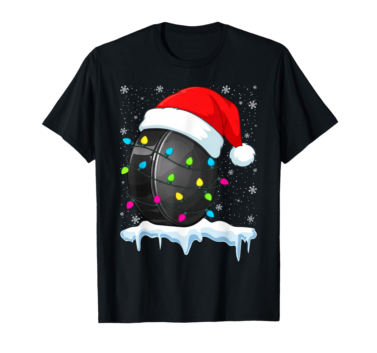 Funny Christmas Santa Hat Hockey Sport Xmas Boys Men T-Shirt