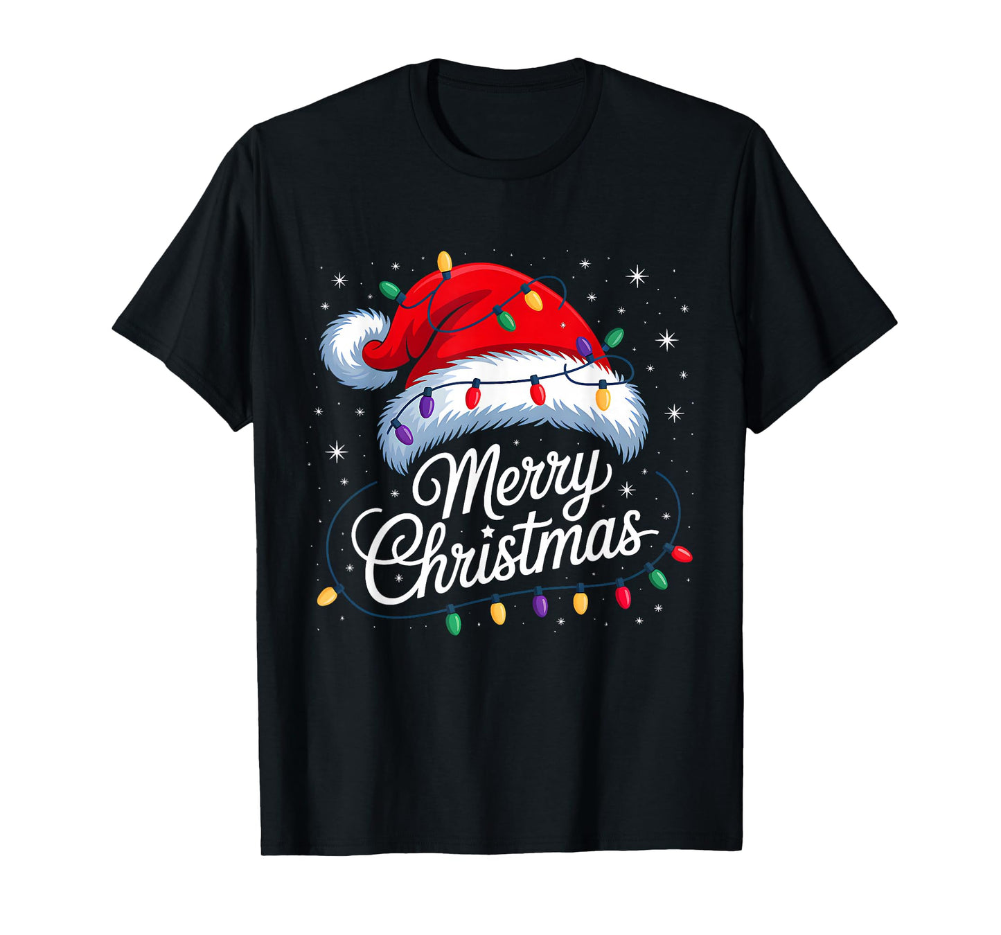Merry Christmas Lights Red Santa Hat Xmas Family Men Women T-Shirt