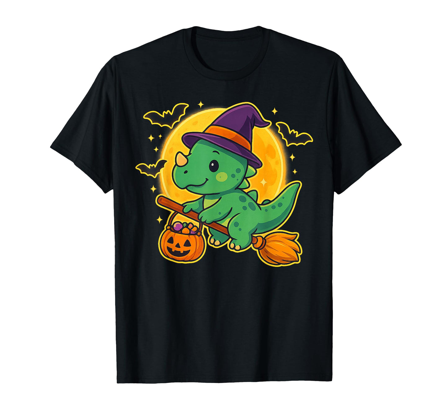 Cute Dinosaur Witch Pumpkin Halloween Costume Boys Girls T-Shirt