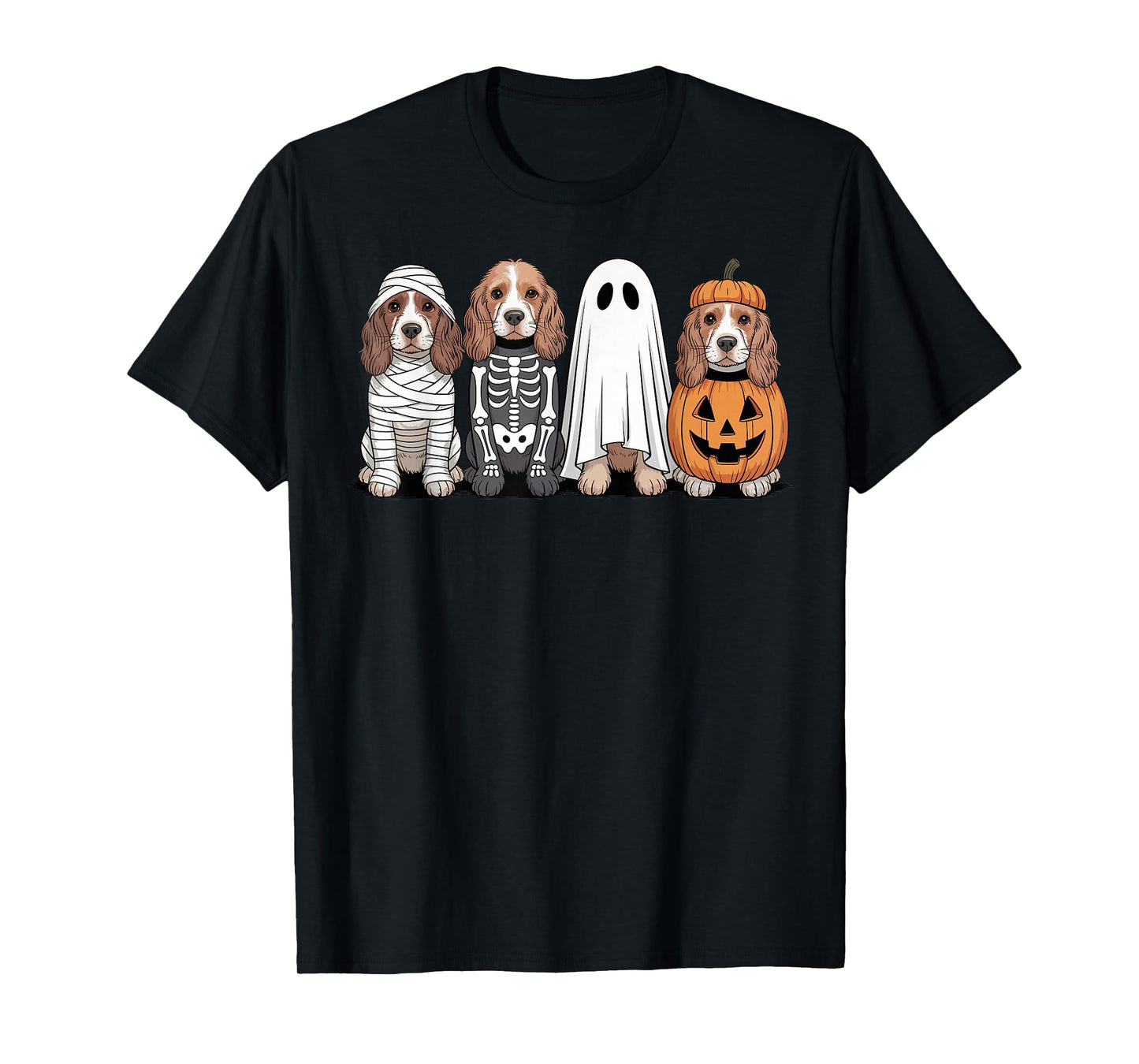 Spooky Ghost Cocker Spaniel Pumpkin Halloween Dog Skeleton T-Shirt