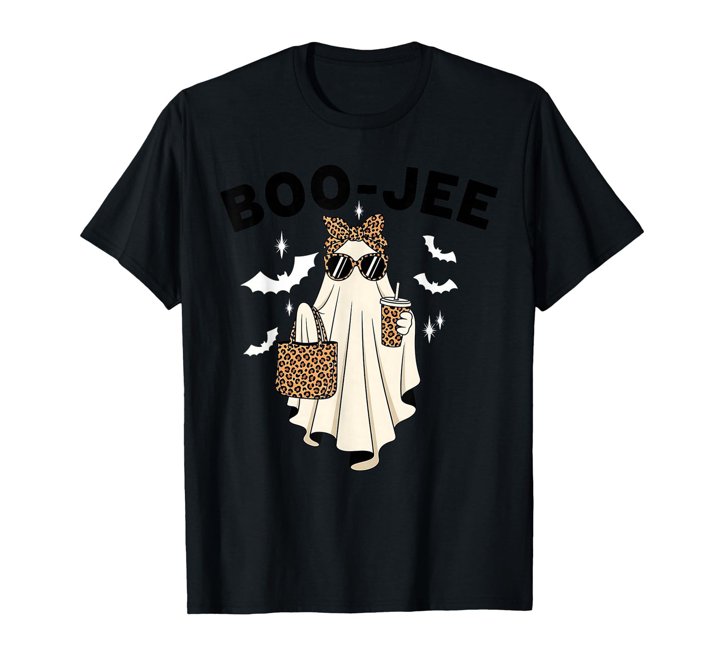 Coquette Leopard Ghost Coffee Boo-JEE Halloween Boujee Ghost T-Shirt