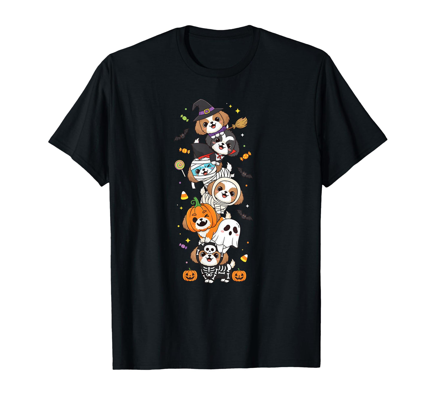 Funny Shih Tzu Witch Vampire Ghost Halloween Kid Mens Womens T-Shirt