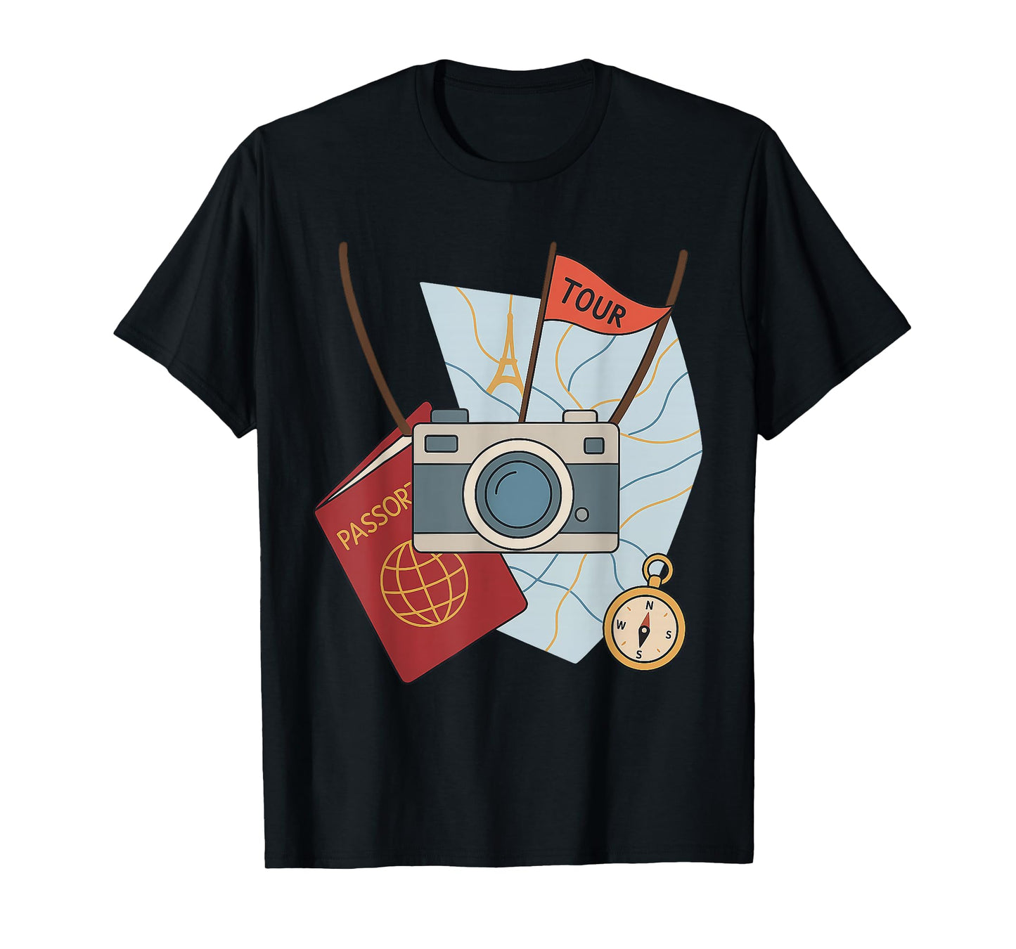 Funny Tourist Spirit Day Look with Camera and Map T-Shirt