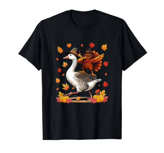 Dabbing Turkey On Goose Thanksgiving Autumn Pilgrim Farmer T-Shirt