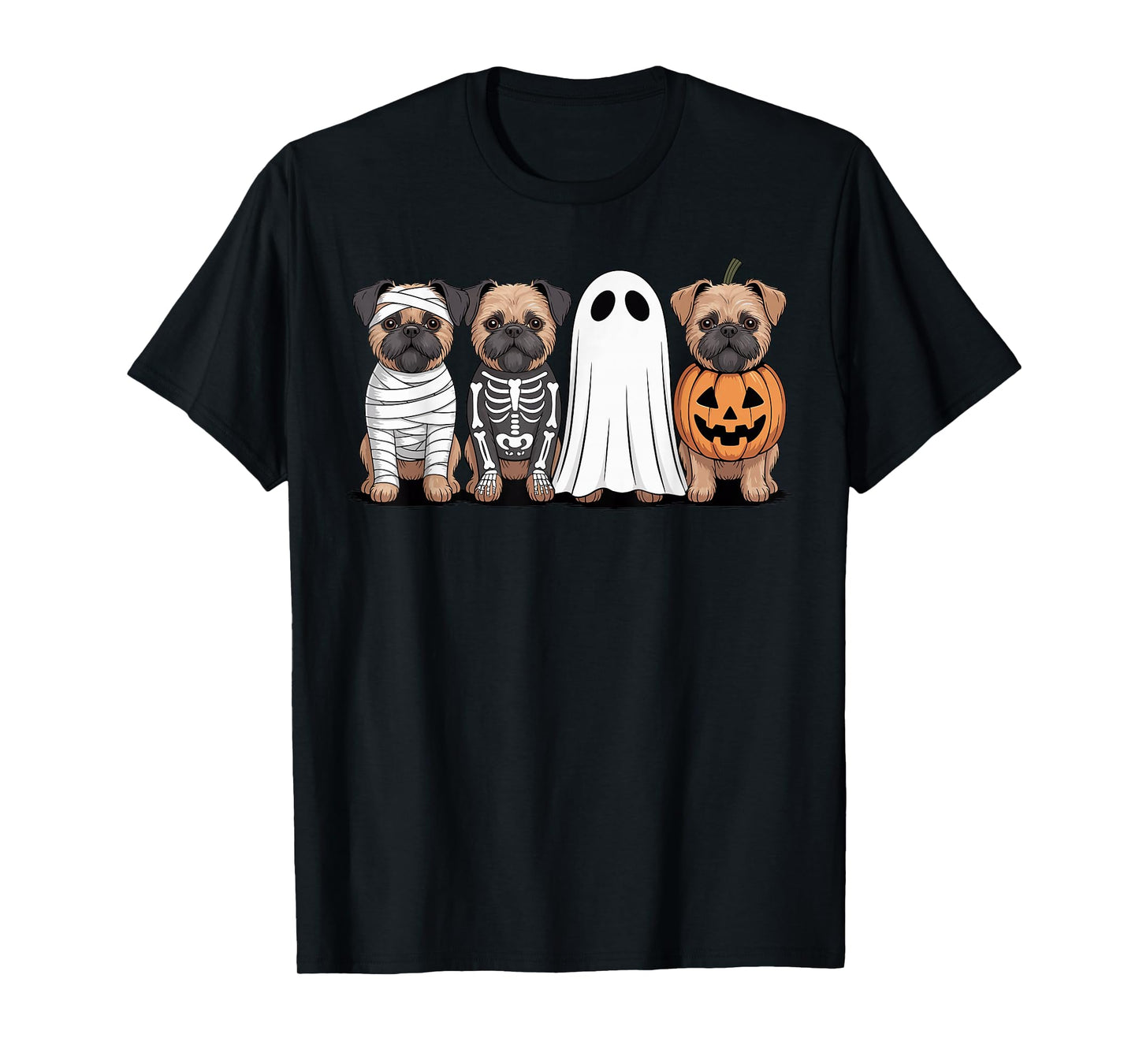 Spooky Ghost Brussels Griffon Pumpkin Halloween Dog Skeleton T-Shirt