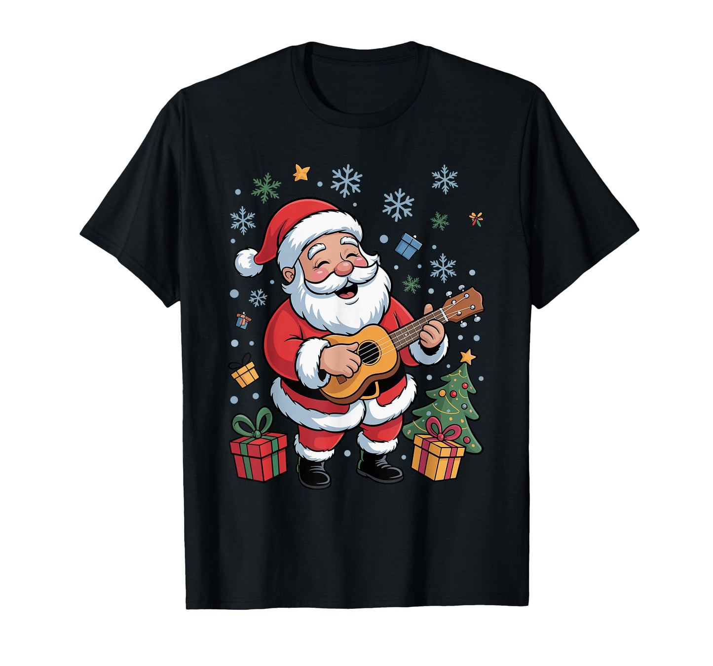 Santa Playing Christmas Funny Ukulele Holiday Xmas Pajama T-Shirt