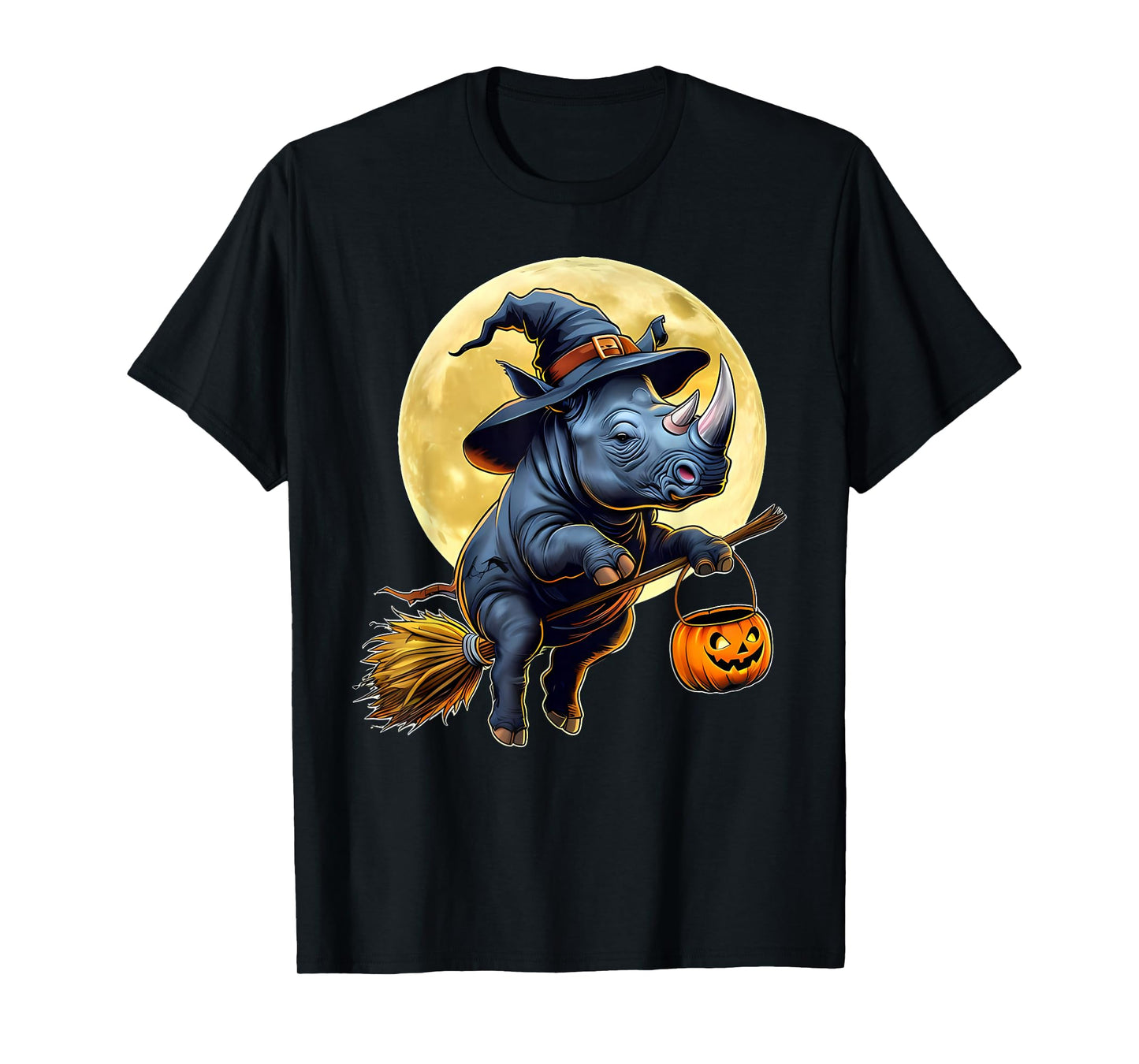 Funny Rhino Witch Hat Pumpkin Halloween Costume T-Shirt