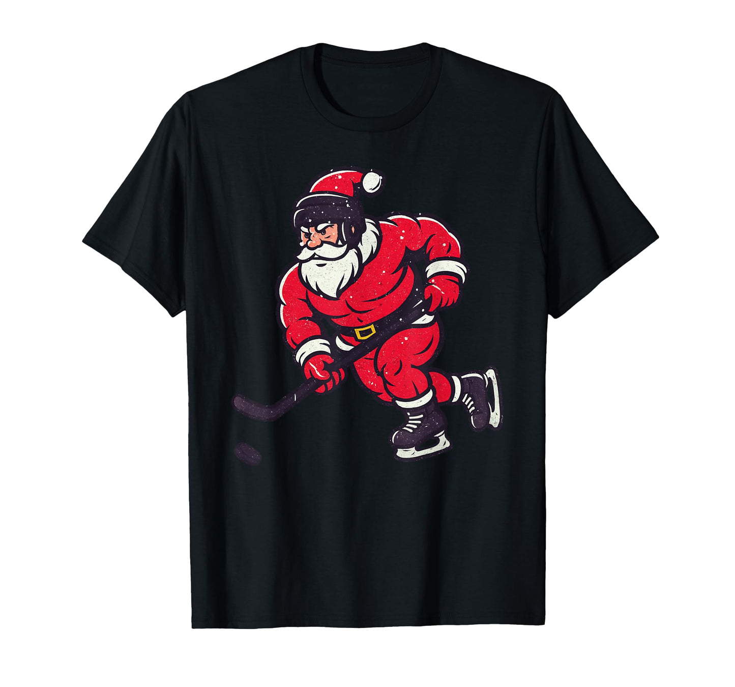 Santa Playing Ice Hockey Christmas Vintage Funny Xmas T-Shirt