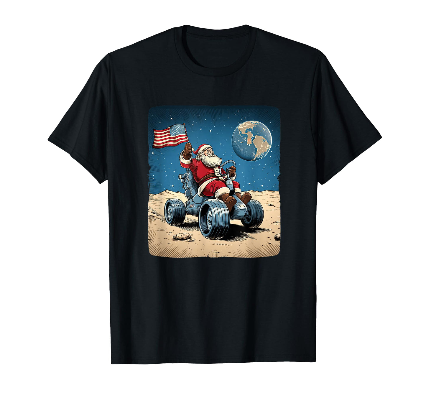Cool Space Xmas Costume for Santa Moon Vehicle Lovers T-Shirt