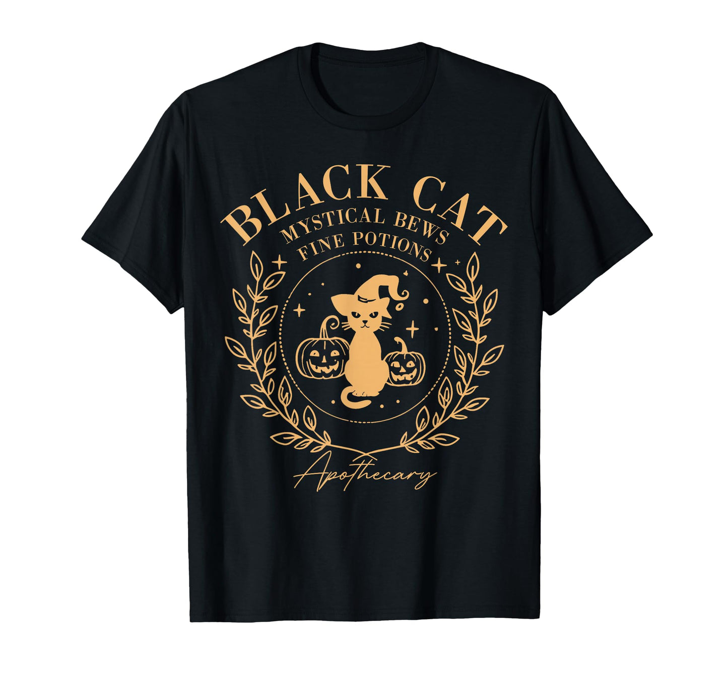 Retro Scary Halloween Costume Black Cat Salem Apothecary T-Shirt