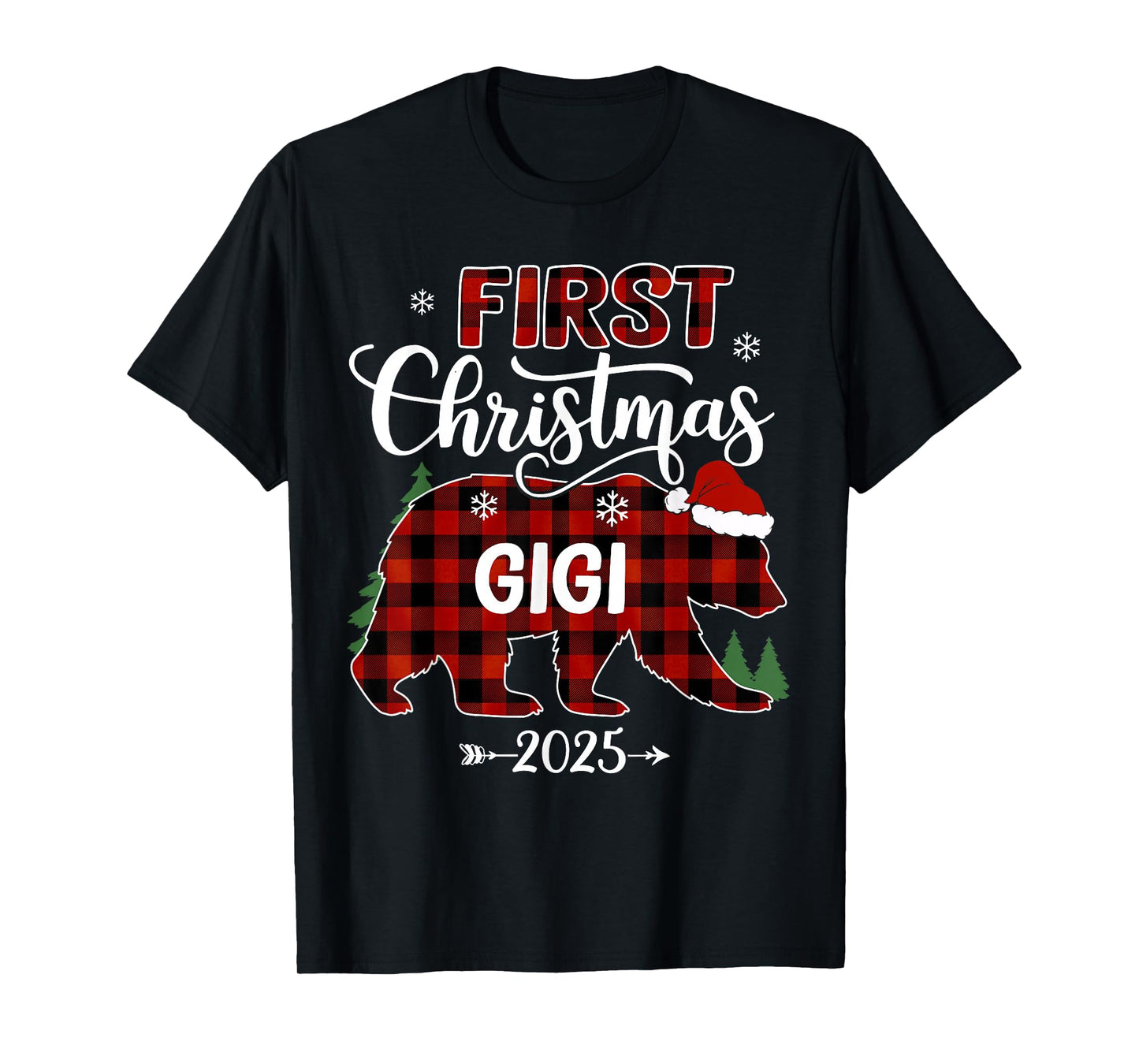 Pregnancy First Christmas Gigi Red Plaid Bear Santa 2025 T-Shirt