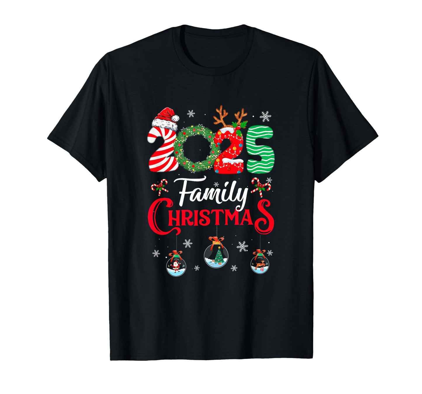 Family Christmas 2025 Merry Xmas Ball Light Garden Reindeer T-Shirt