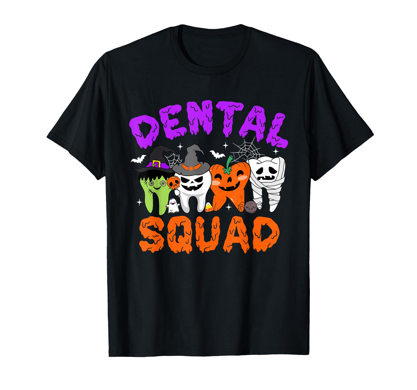 Dental Squad Tooth Pumpkin Witch Hat Halloween Costumes T-Shirt
