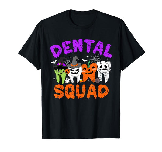 Dental Squad Tooth Pumpkin Witch Hat Halloween Costumes T-Shirt