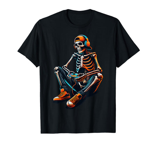 Halloween Skeleton Gamer Video Gaming T-Shirt