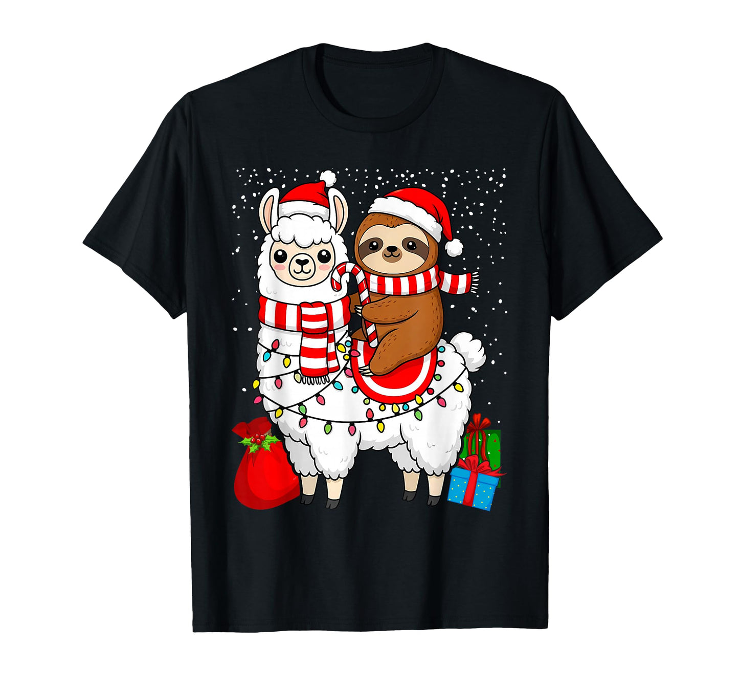 Santa Sloth Riding Llama Christmas Animal Lover Alpaca Xmas T-Shirt