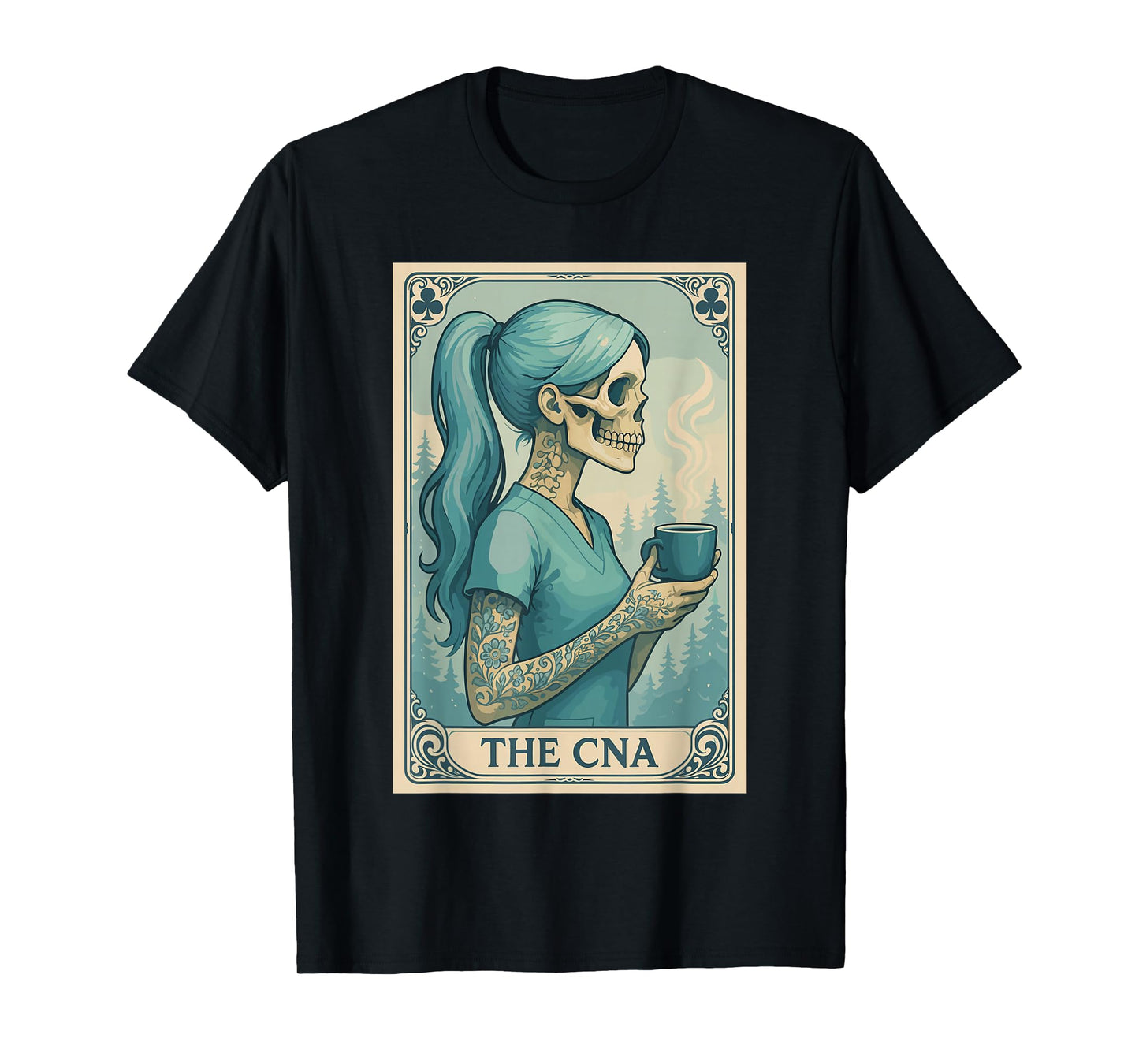 Halloween CNA Shirt, Skeleton Nurse Coffee Tarot Card T-Shirt