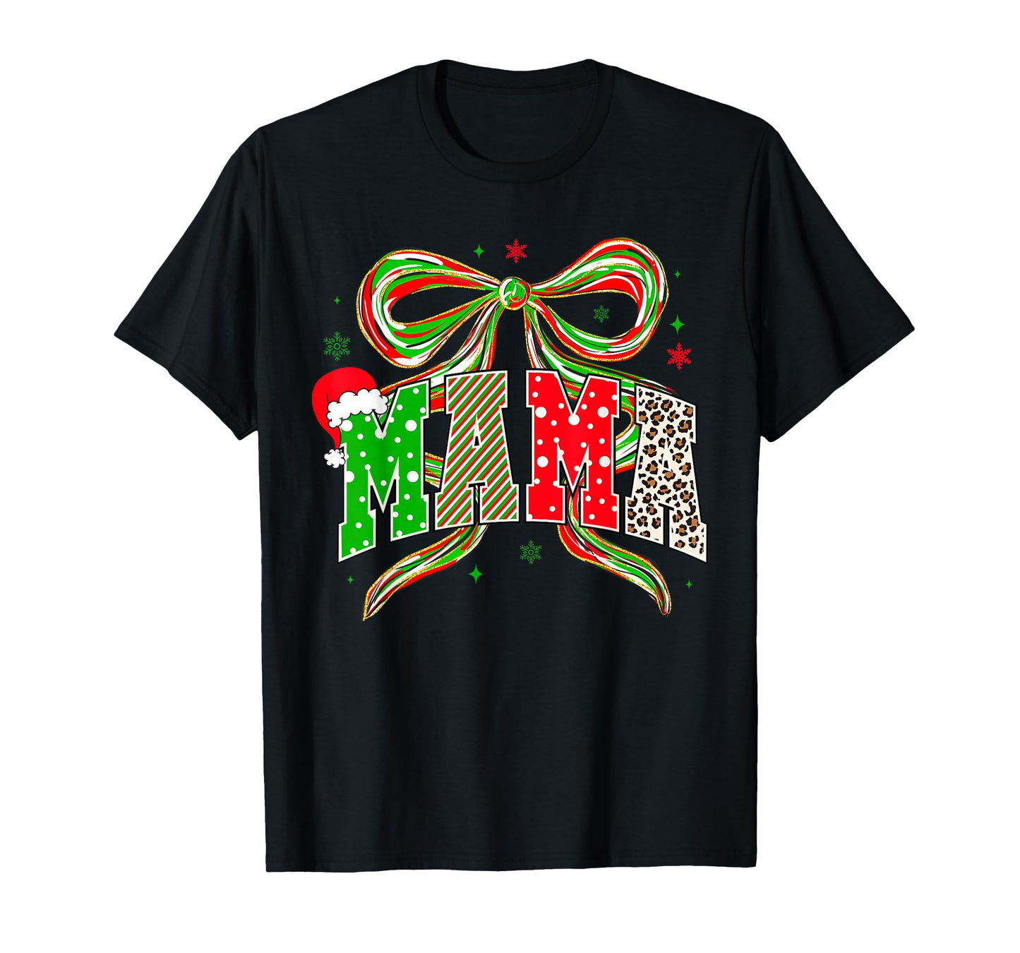Mama Coquette Bow Merry Christmas Snowflake Pajamas Holiday T-Shirt