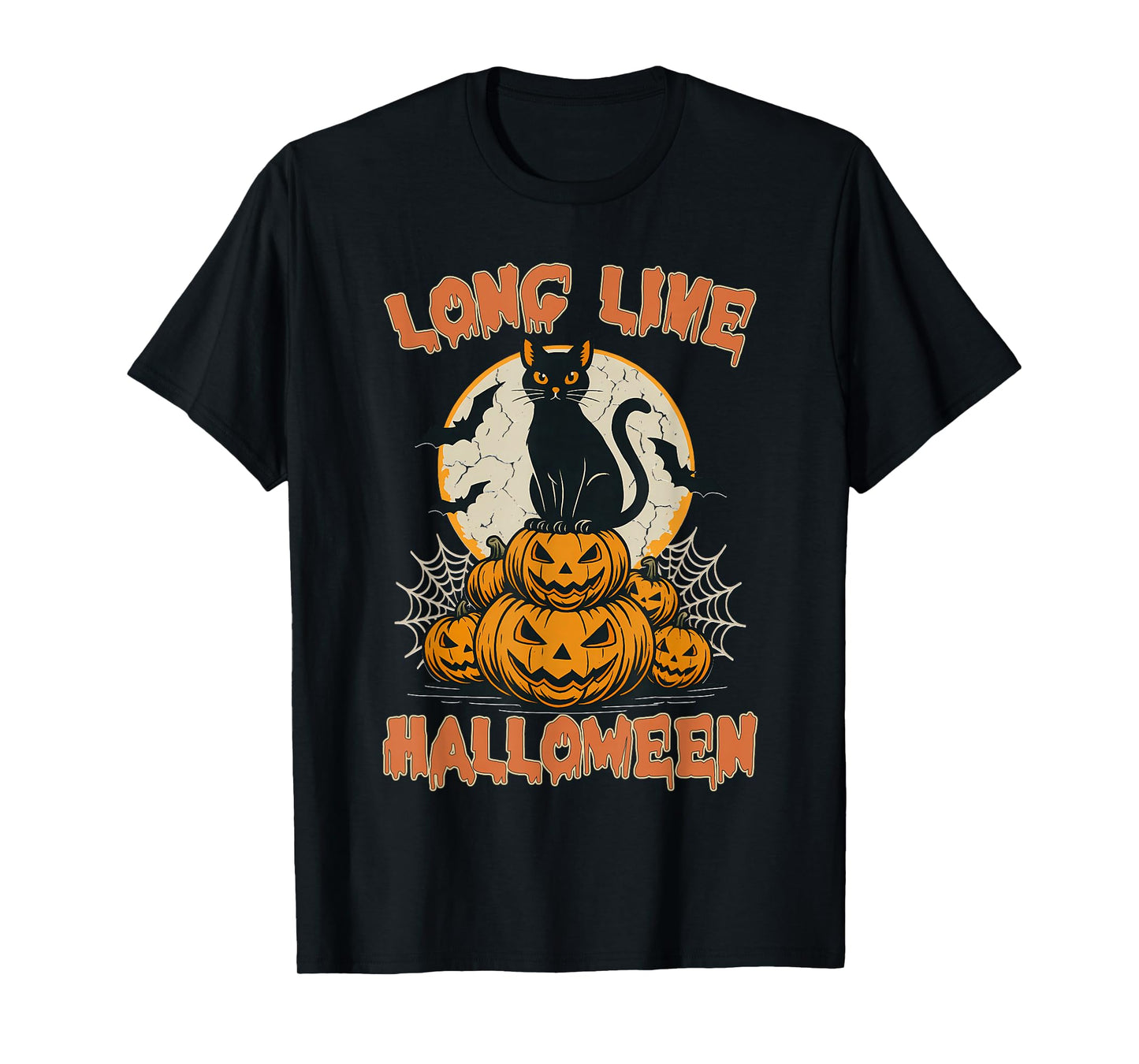 Long Live Halloween Funny Pumpkin Halloween Black Cat T-Shirt
