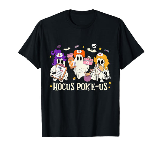 Halloween Ghost Nurse Hocus Poke Us Costume Scrub Top Women T-Shirt