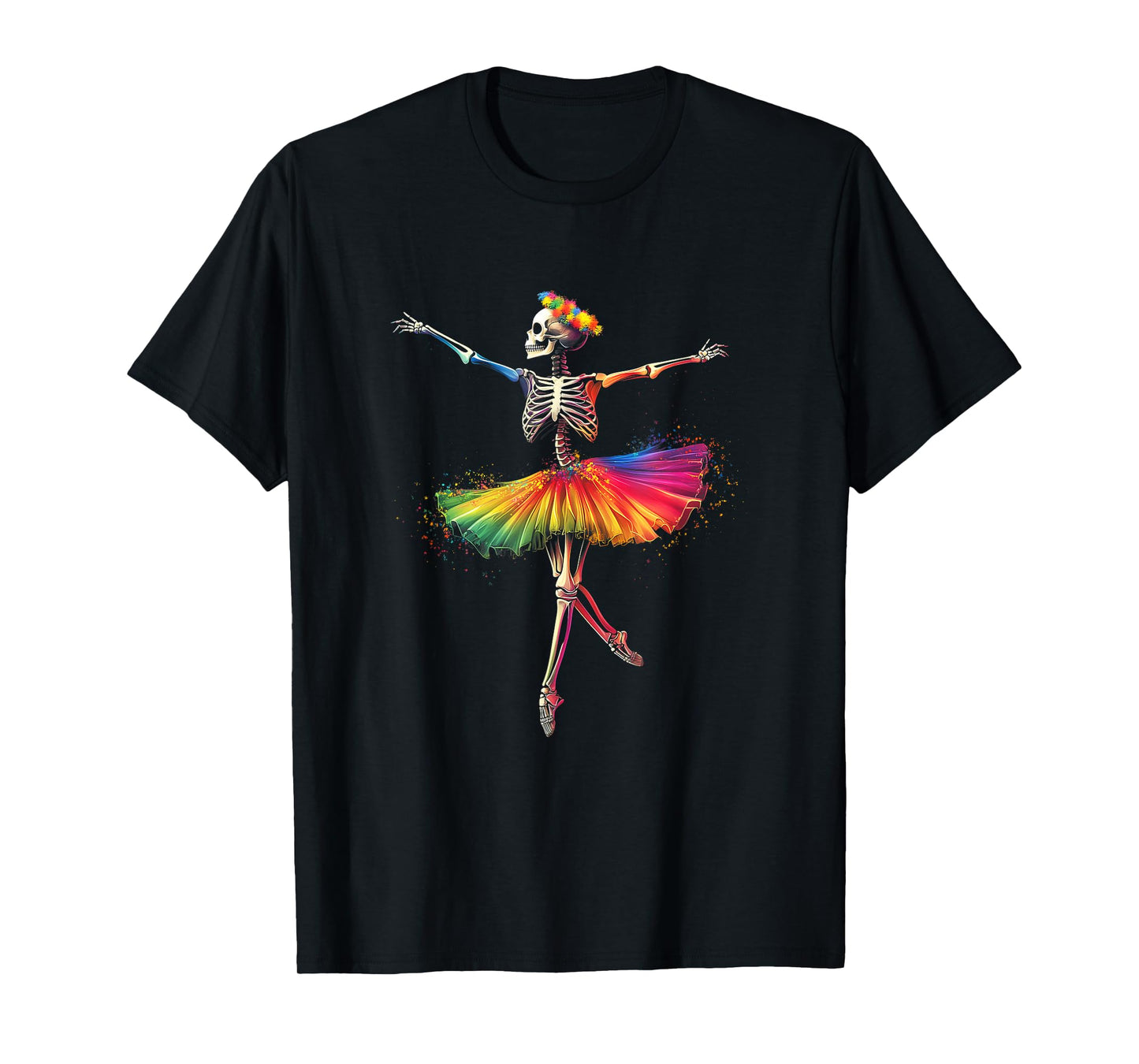 Halloween Skeleton Dancing Rainbow Ballerina Girls Women T-Shirt