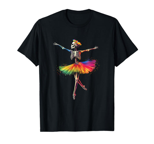 Halloween Skeleton Dancing Rainbow Ballerina Girls Women T-Shirt
