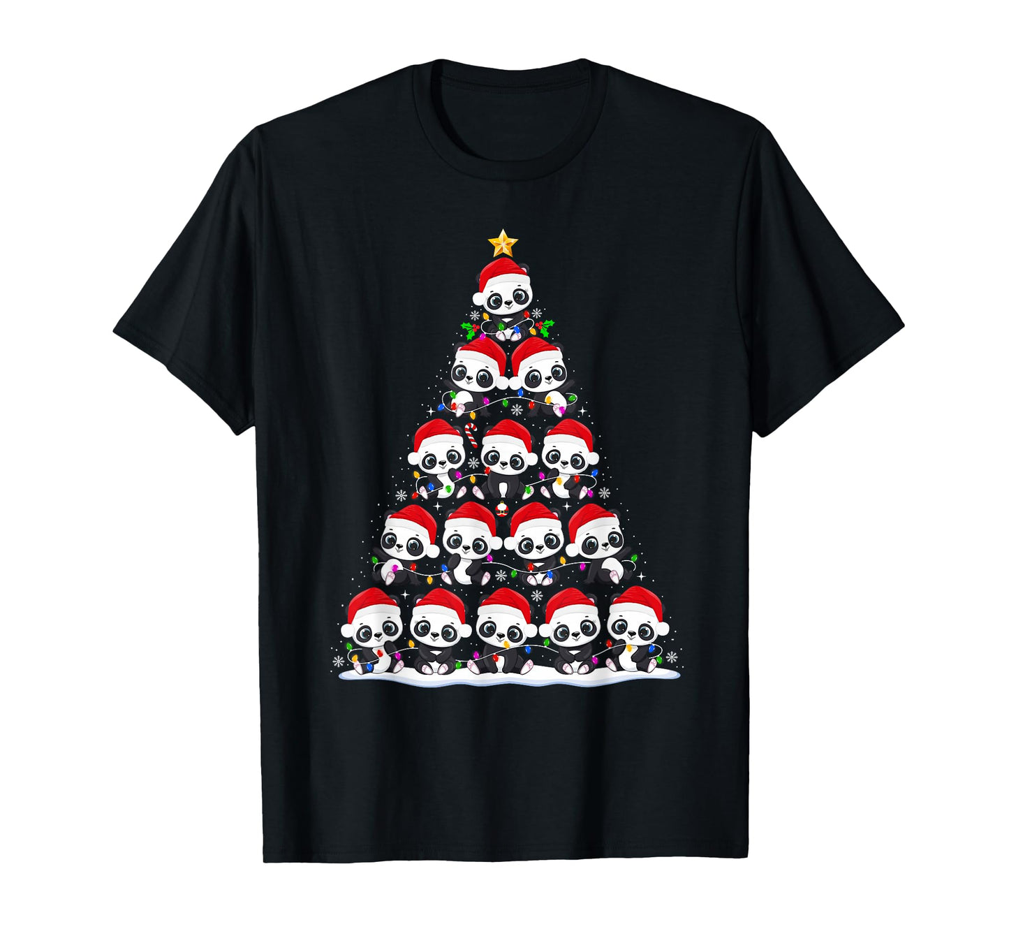 Panda Christmas Tree Lights Funny Xmas Santa Hat Panda Lover T-Shirt