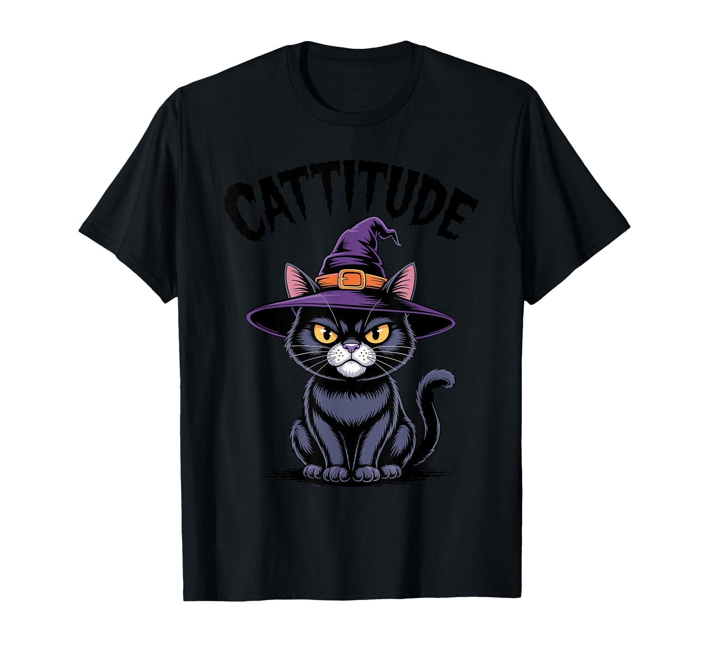 Cattitude Witch Cat Funny Black Cat Halloween for Cat Lovers T-Shirt