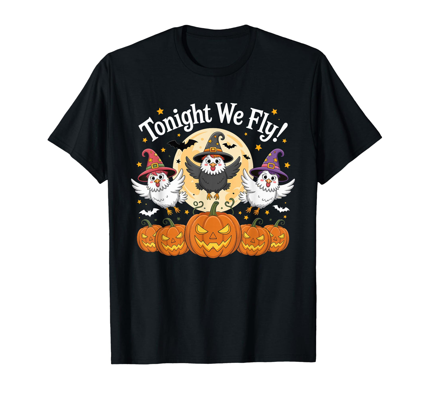 Tonight We Fly Funny Witchy Chickens Spooky Farm Halloween T-Shirt