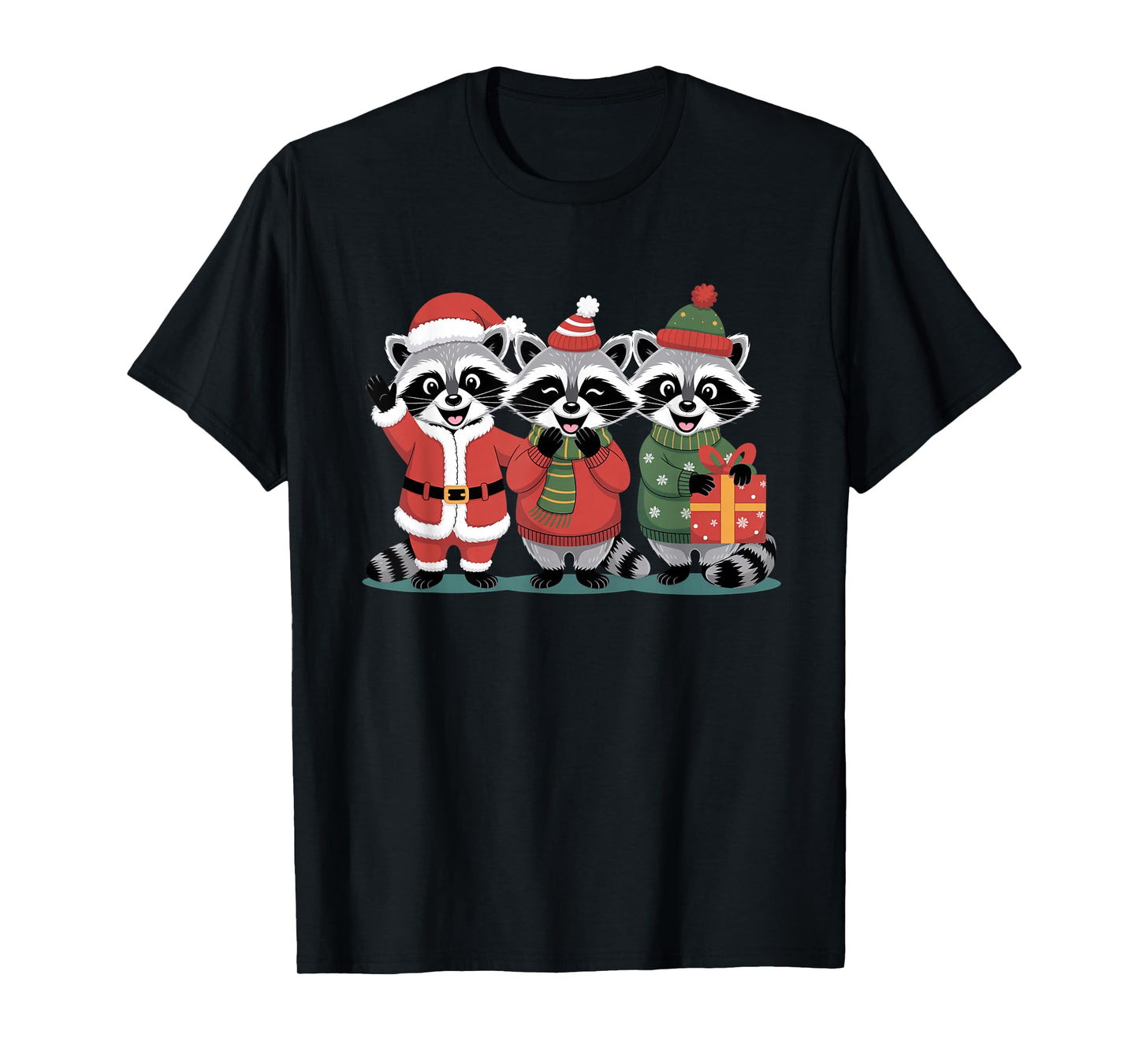 Cute Raccoon Christmas Funny Holiday Santa Claus Animal Gift T-Shirt