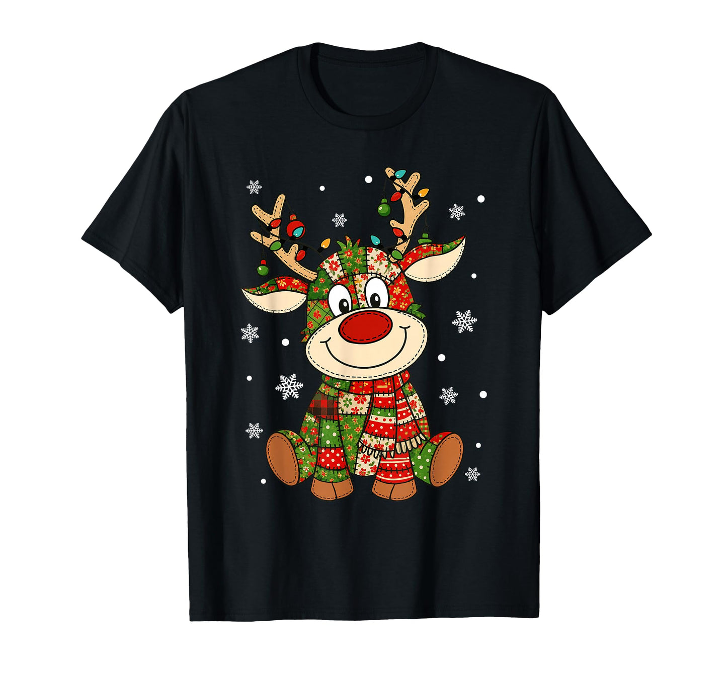 Merry Christmas Lighting Reindeer Patchwork Matching Family T-Shirt