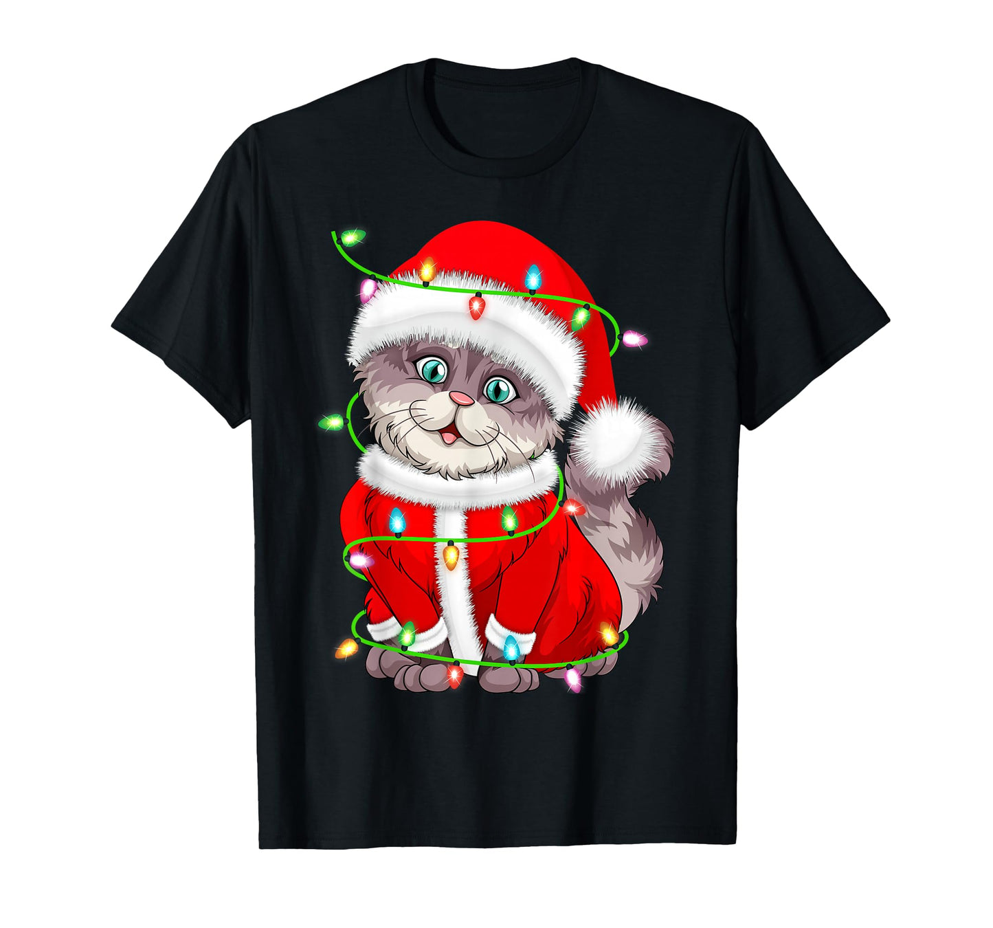 Cat Christmas Lights Santa Costume Cute Animal Xmas T-Shirt