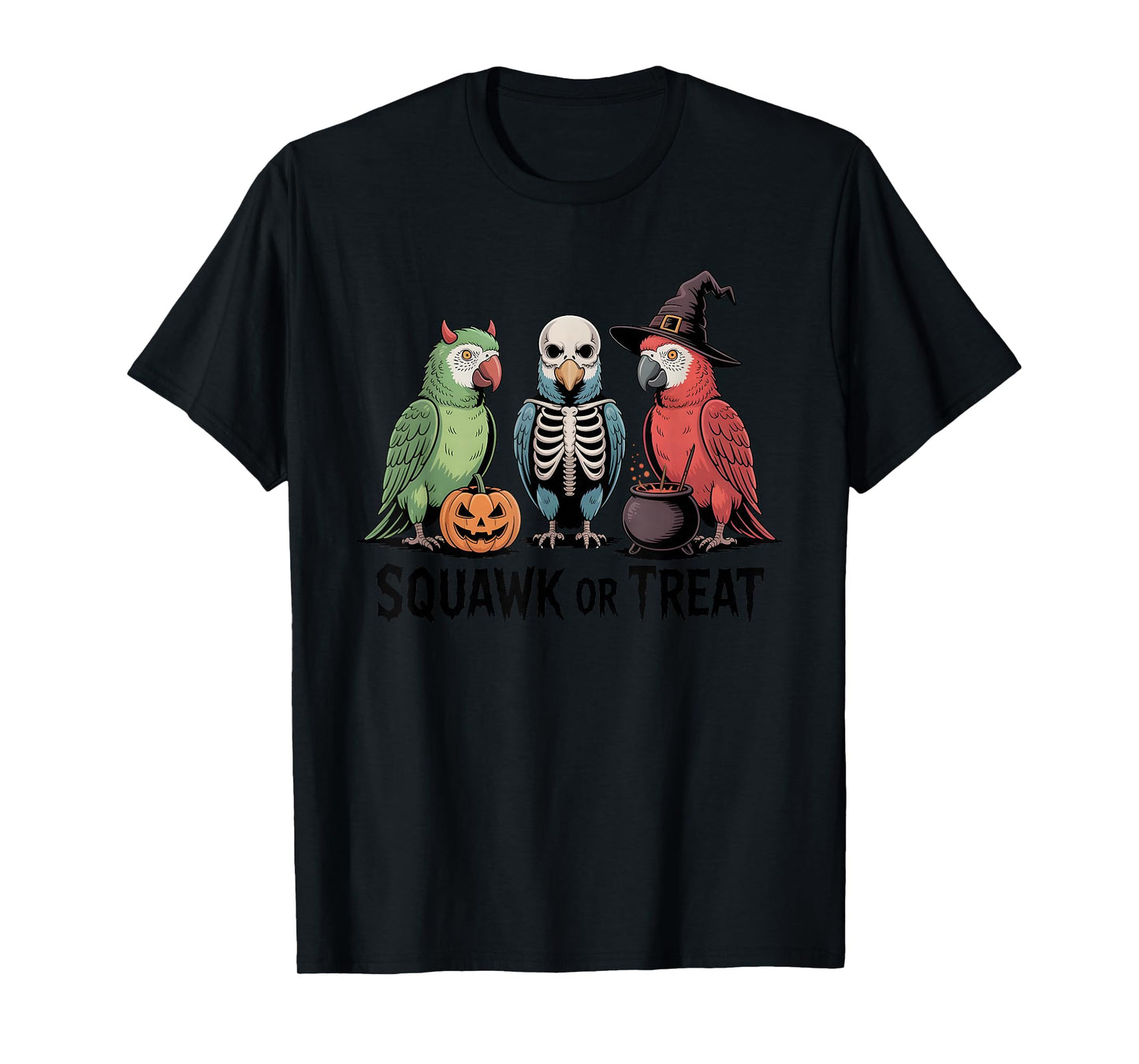 Vintage Halloween Parrots Squawk or Treat Spooky T-Shirt