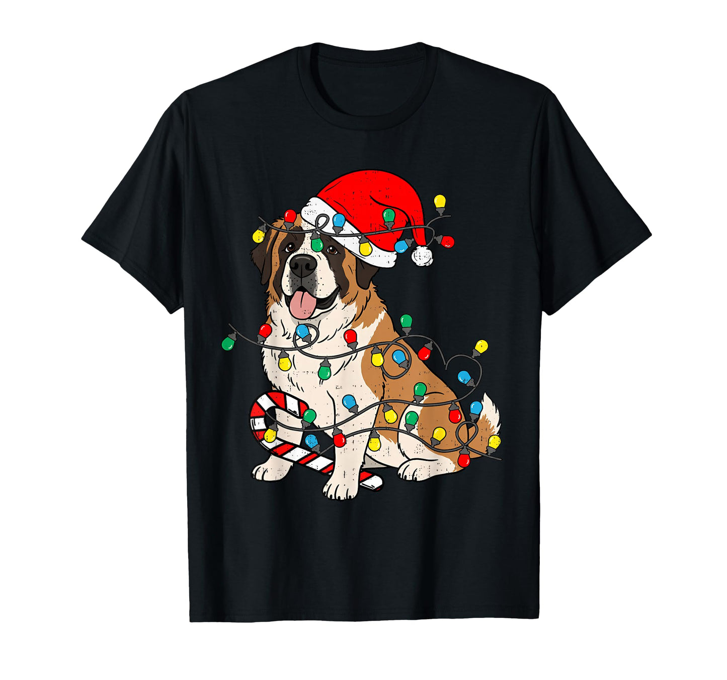 Saint Bernard Dog Christmas Lights Santa Xmas Pet Dog Lover T-Shirt