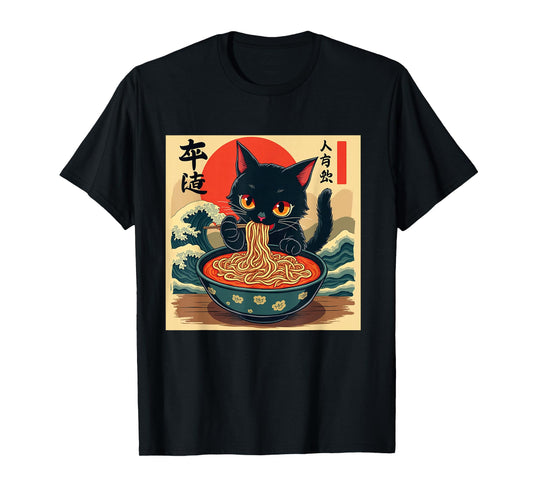 Funny Cat Ramen Retro Japanese Anime Kawaii Noodle T-Shirt