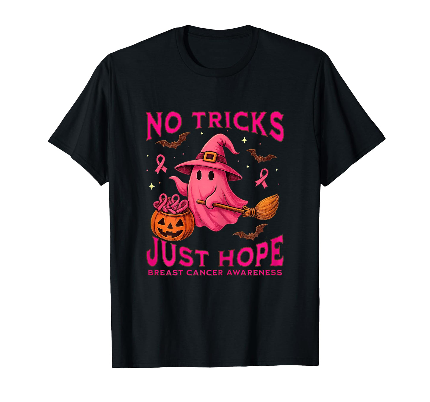 No Tricks Just Hope Breast Cancer Awareness Halloween Pink T-Shirt