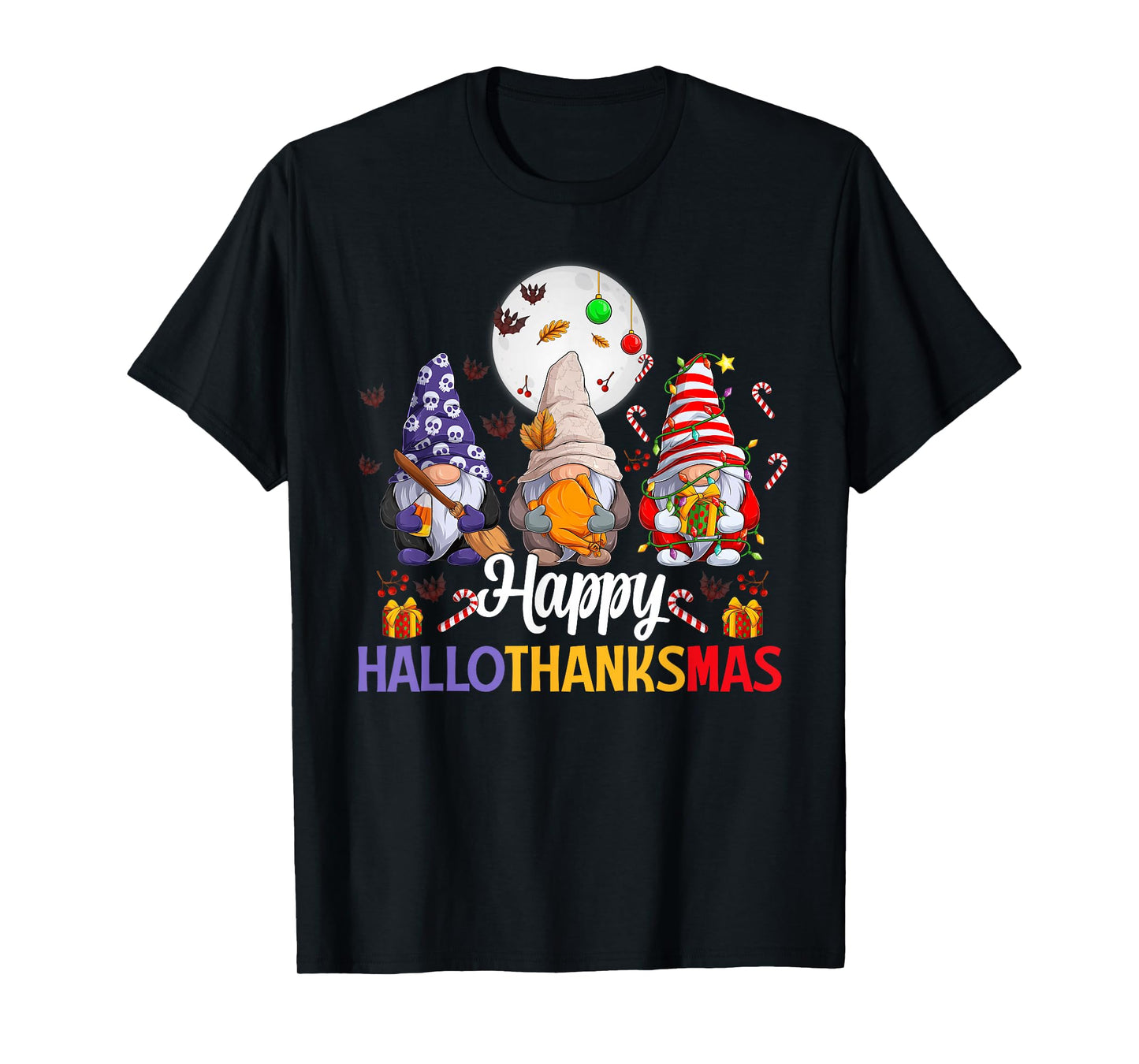Happy Hallothanksmas Gnomes Lover Halloween Merry Christmas T-Shirt