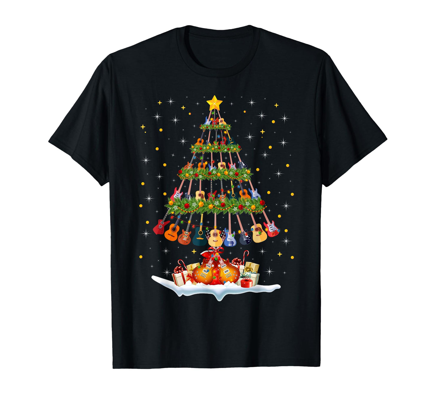 Ukulele Guitar Christmas Tree Light Music Lover Musical Xmas T-Shirt