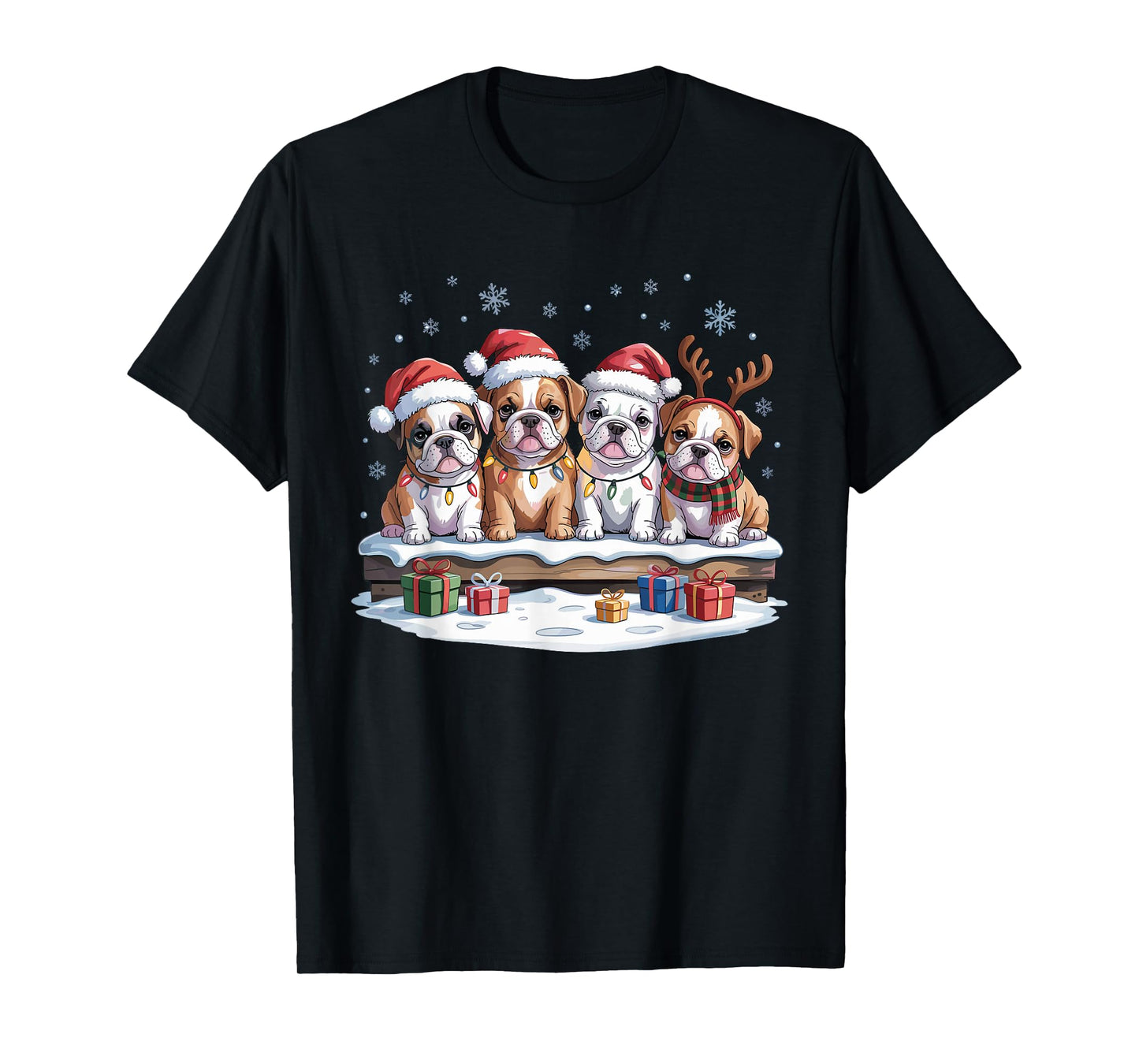 Cute Bulldog Christmas Puppies Dog Lovers Holiday Pajamas T-Shirt